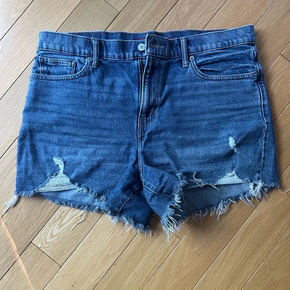 Lucky Brand Women's Frayed Distressed Denim Shorts - Dark Blue